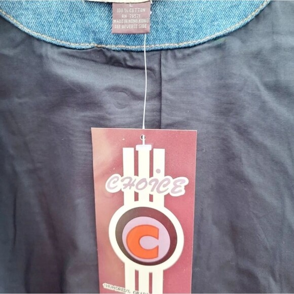 First Choice VTG 1990s Men's Premium Denim Varsity Bomber Jean Jacket Blue NWT - Picture 11 of 16